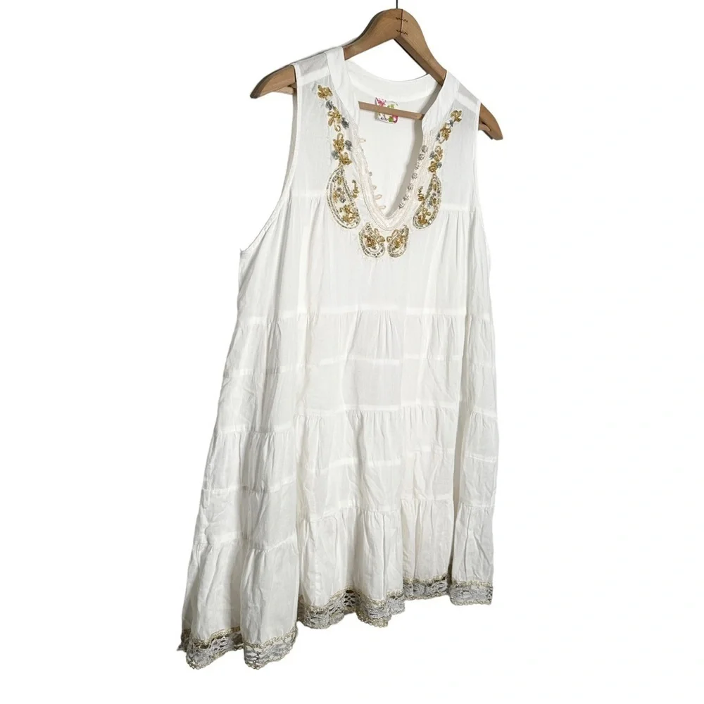 Free People | White Embellished Ruffle Tiered Tunic